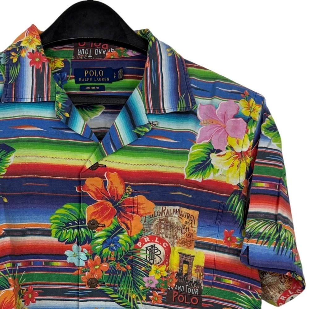Polo Ralph Lauren Hawaiian Camp Shirt "GRAND TOUR" Mens S LINEN Floral Loop